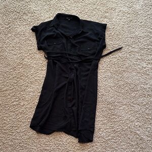 Express Black Collared Dress with Tie Belt